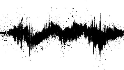 Vector brush grunge texture. Soundwave with ink splatter effect, black and white,