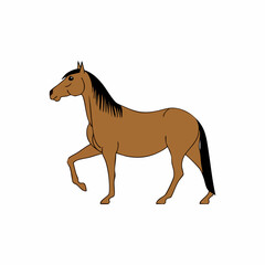 Brown Horse with Black Mane and Tail Walking. vector image