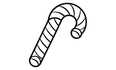 Candy cane front view silhouette, Candy cane icon, Black outline linear silhouette, Front side view, Vector simple flat graphic illustration, Isolated object on white background
