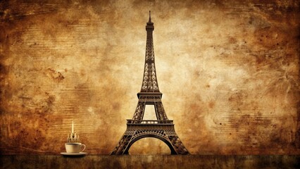 A Parisian Coffee Break Vintage Tower and Steam Rising from a Cup