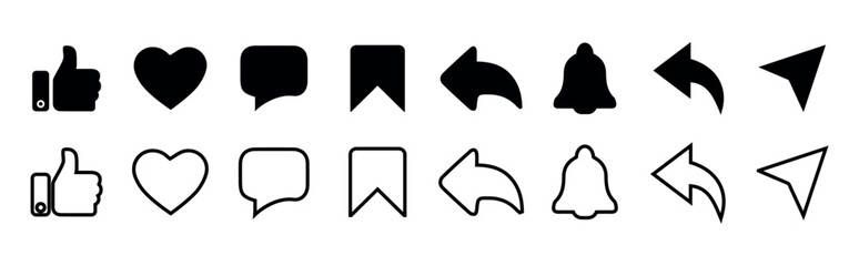 like comment, Share, save,  icon set. Like, comment, share and save icons. Social media flat icon. Vector EPS 10