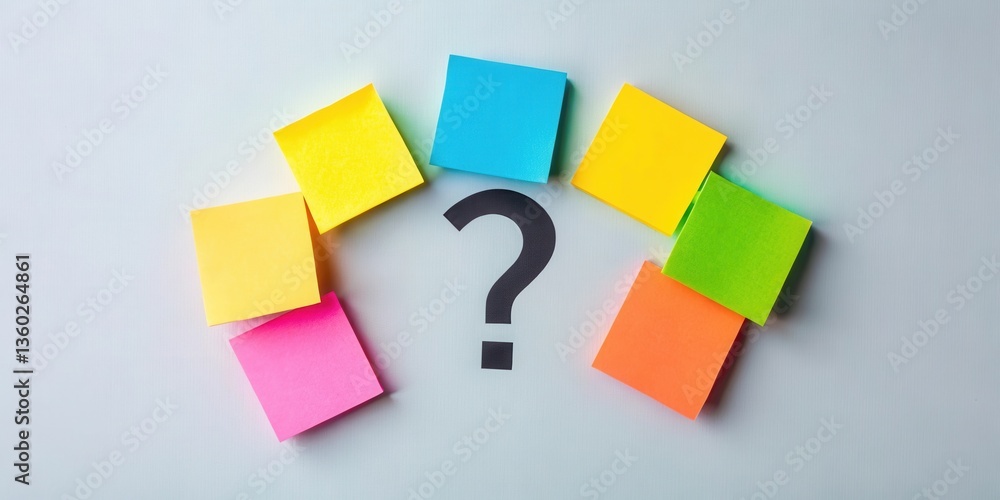 Aufkleber Unanswered Questions Colorful Sticky Notes Surround a Question Mark Representing Uncertainty and the Need for Solutions