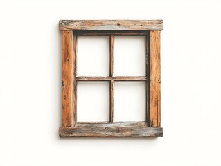 Rustic Wooden Window Frame for White Background.