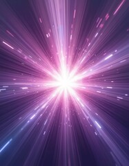 Abstract illustration purple explosion with light rays. Bright glowing flash burst with vibrant colors, space background, light, cosmic, outer, astronomy theme.