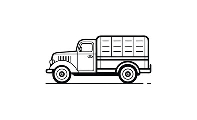 Vintage lorry truck side silhouette, the black silhouette of a vintage lorry truck a gray shadow