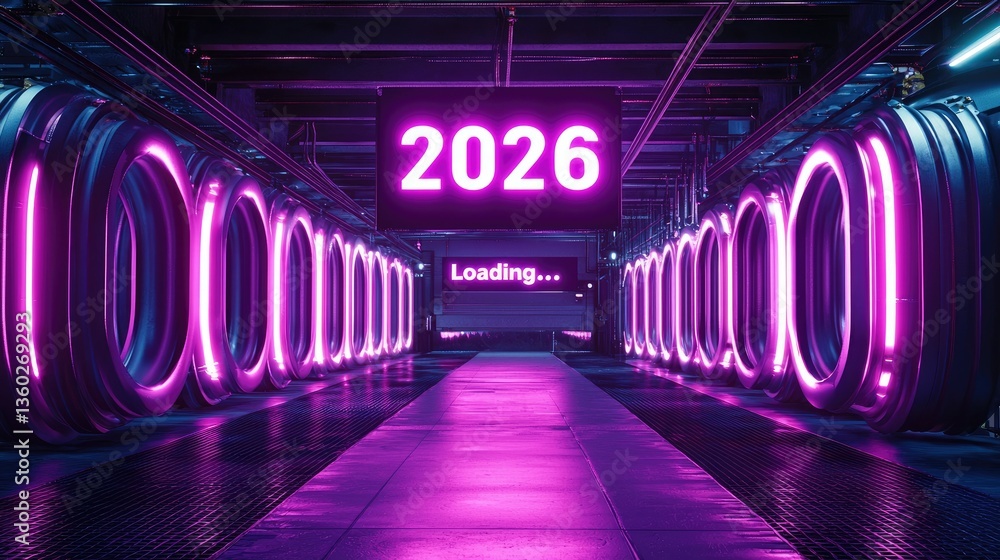 Fototapete a high-tech, cyber-style countdown screen displaying 