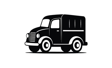 Vintage lorry truck side silhouette, the black silhouette of a vintage lorry truck a gray shadow