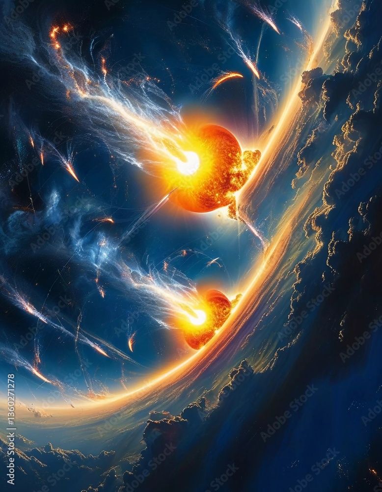 Poster bright fire flashes erupt through the dark cosmic expanse, creating an awe-inspiring display of ligh