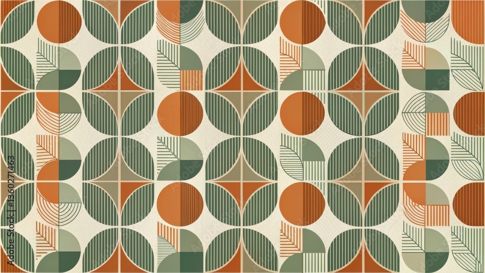 Poster abstract geometric pattern design with earthy tones and mid-century modern style