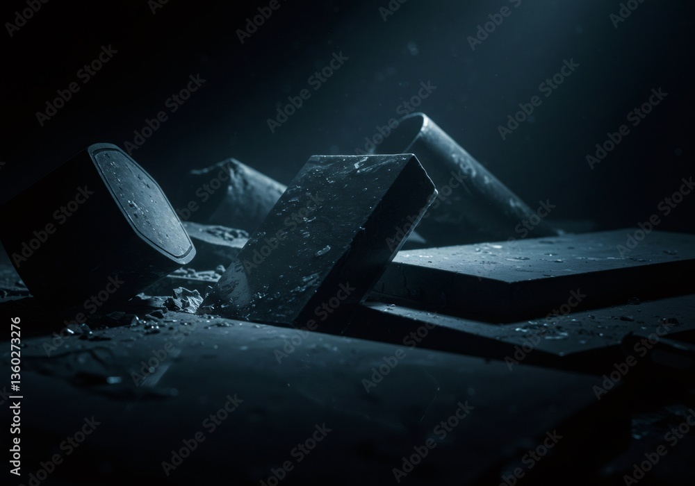 Poster dark abstract composition with scattered geometric blocks