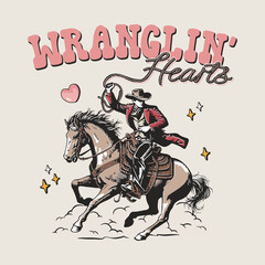 Wrangling Heart Retro Vintage Art Design for Graphic Tees