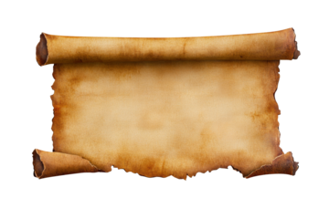 Old parchment scroll with burnt edges isolated
