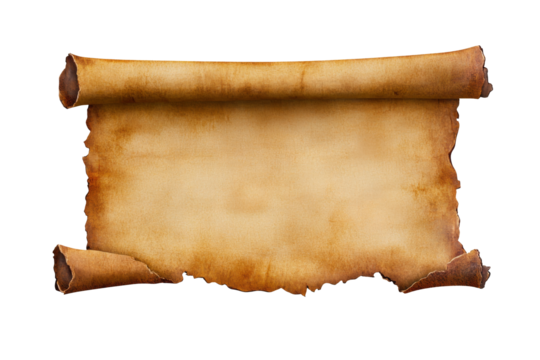 Old parchment scroll with burnt edges isolated