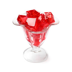 Tasty red jelly cubes isolated on white