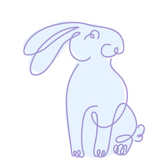 Bunny isolated on white background one line drawing. Line art rabbit vector illustration