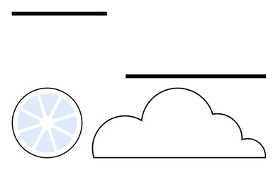 Circular wheel-thumbs up shape, cloud outline, and parallel lines create a clean, abstract composition. Ideal for weather, simplicity, modern design, technology, transportation creativity