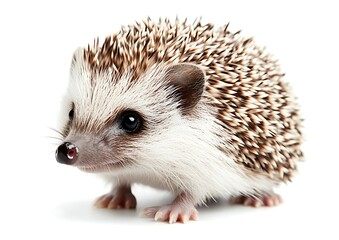Obraz premium A Small Spiky Brown And White Hedgehog On A White Background