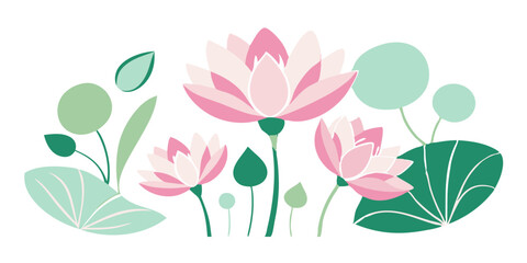 Delicate Water Lily & Floral Arrangement – Vector Art"