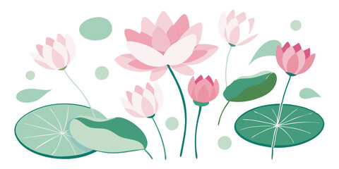 Obraz premium Delicate Water Lily & Floral Arrangement – Vector Art