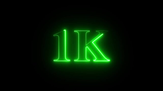 1k text font with neon effect, 1k followers, Thank You, social media post. Thank you followers congratulation card. Achievement in 1K followers Congratulating networking thanks