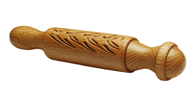 Wooden Rolling Pin with Intricate Carvings