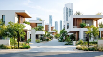 Modern residential community with lush landscaping