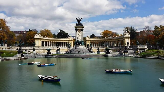 Boats on the lake in Retiro Park.