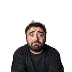 Expressive man with worried facial expression isolated on transparent background