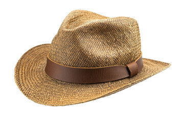 Straw cowboy hat with leather band isolated