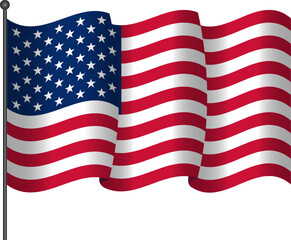 Fototapeta premium United states of America waving flag . USA flag in pole vector icon . USA national symbol with stars strip .American waving realistic flag . 4th of July and Memorial Day element .