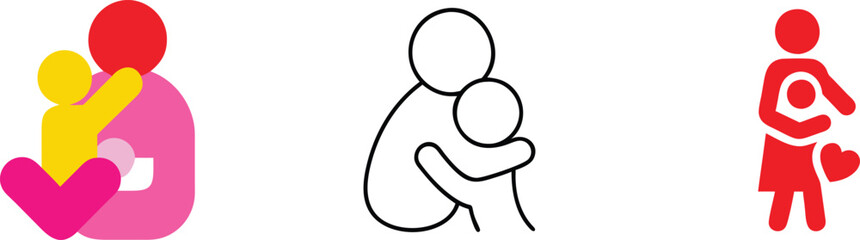 Family Love Colorful Icons of Parents, Children, and Hugs