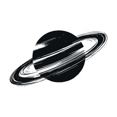 Brush-stroke Saturn planet, abstract black ink on white, vector art © Victoria