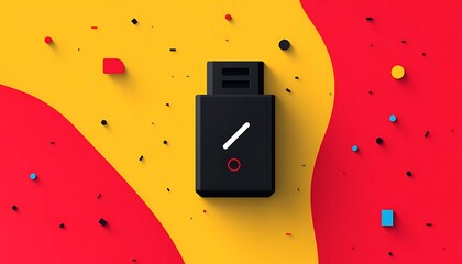 Black digital device resting on colorful abstract artistic design