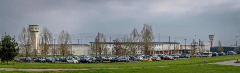 Alencon, France - 03 25 2025: Exterior view of the high security prison in Alençon, Conde Sur...