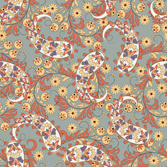 Seamless pattern based on traditional Asian elements Paisley. Traditional colorful seamless paisley vector pattern. Pattern for textile design or fabrics. Fashionable delicate design