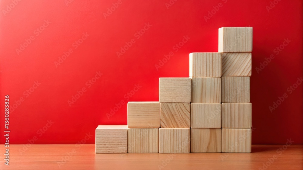 Aufkleber wooden blocks arranged in ascending order against a red background representing growth, progress, an