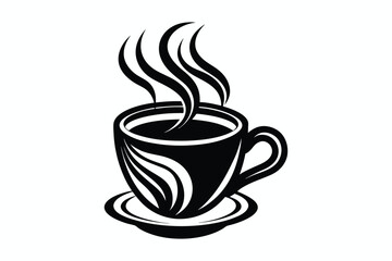 Obraz premium Beautiful tea cup and Leaves for logo icon with silhouette vector art illustration 