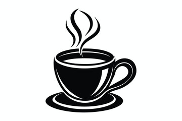 Beautiful tea cup and Leaves for logo icon with silhouette vector art illustration 
