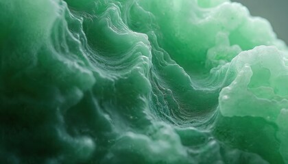 Obraz premium Close-up view abstract green jade texture. Natural stone macro texture. Green background wallpaper, smooth surface. Concept of water waves with light reflections, organic forms.