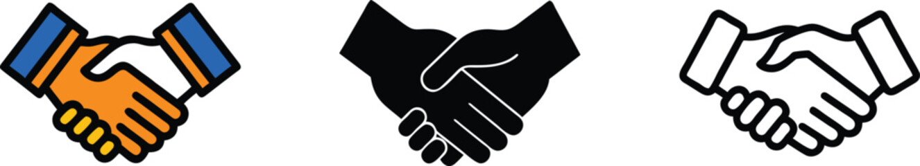 Handshake Icons Collaboration, Partnership, Agreement, Deal, Unity, Teamwork, Dealmaking, Contract, 