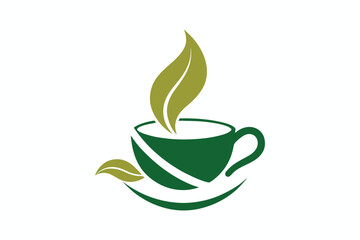 Beautiful Natural tea cup for logo icon with Green Leaves vector art illustration 