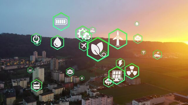 Save the planet earth day low CO2 emission. Aerial forest tree nature view with big data global care go green growth hope future. Net zero waste in ESG ethical business reduce pollution greenhouse gas