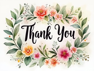 Elegant floral thank you card with watercolor flowers and leaves