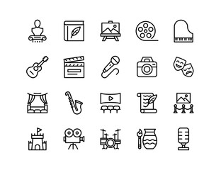 Art & Culture Vector Icon Set | Adjustable Line Weight | Theater, music, painting, sculpture, photography, cinema, dance, gallery, instruments, performance, film, exhibition, creative arts icons