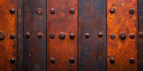 Fototapeta premium Rusty metal rivets and bolts, partially covered with patina. 