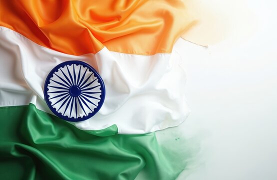 Indian flag with Ashoka Chakra symbol in tricolor. Patriotic celebration of India Independence Day, Republic Day, national holiday. Flag, colors, and heritage of India.