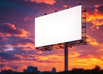 Blank billboard advertising sunset sky cityscape background