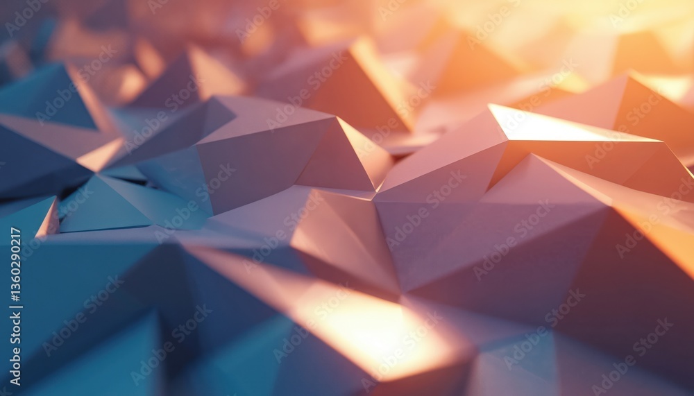 Aufkleber abstract geometric shapes with reflective surfaces. blue orange and pink gradient of light and shado