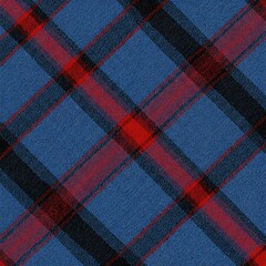 Diagonal Red and Black Plaid Pattern on Blue Wool Fabric – AI Generated