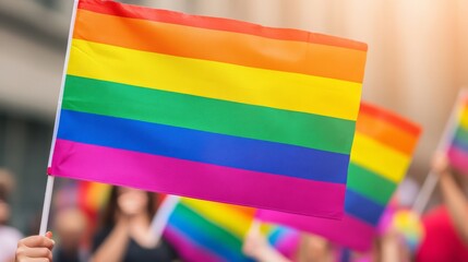 Pride celebration urban street colorful flags community event vibrant atmosphere diversity and inclusion